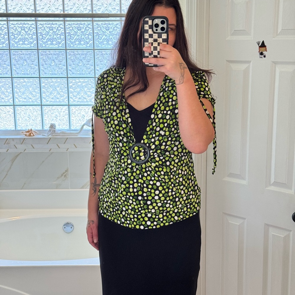 Polka Dot Wrap Top with Ring Detail